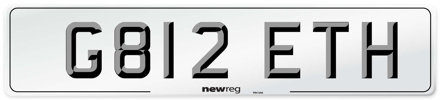 G812 ETH Number Plate from New Reg